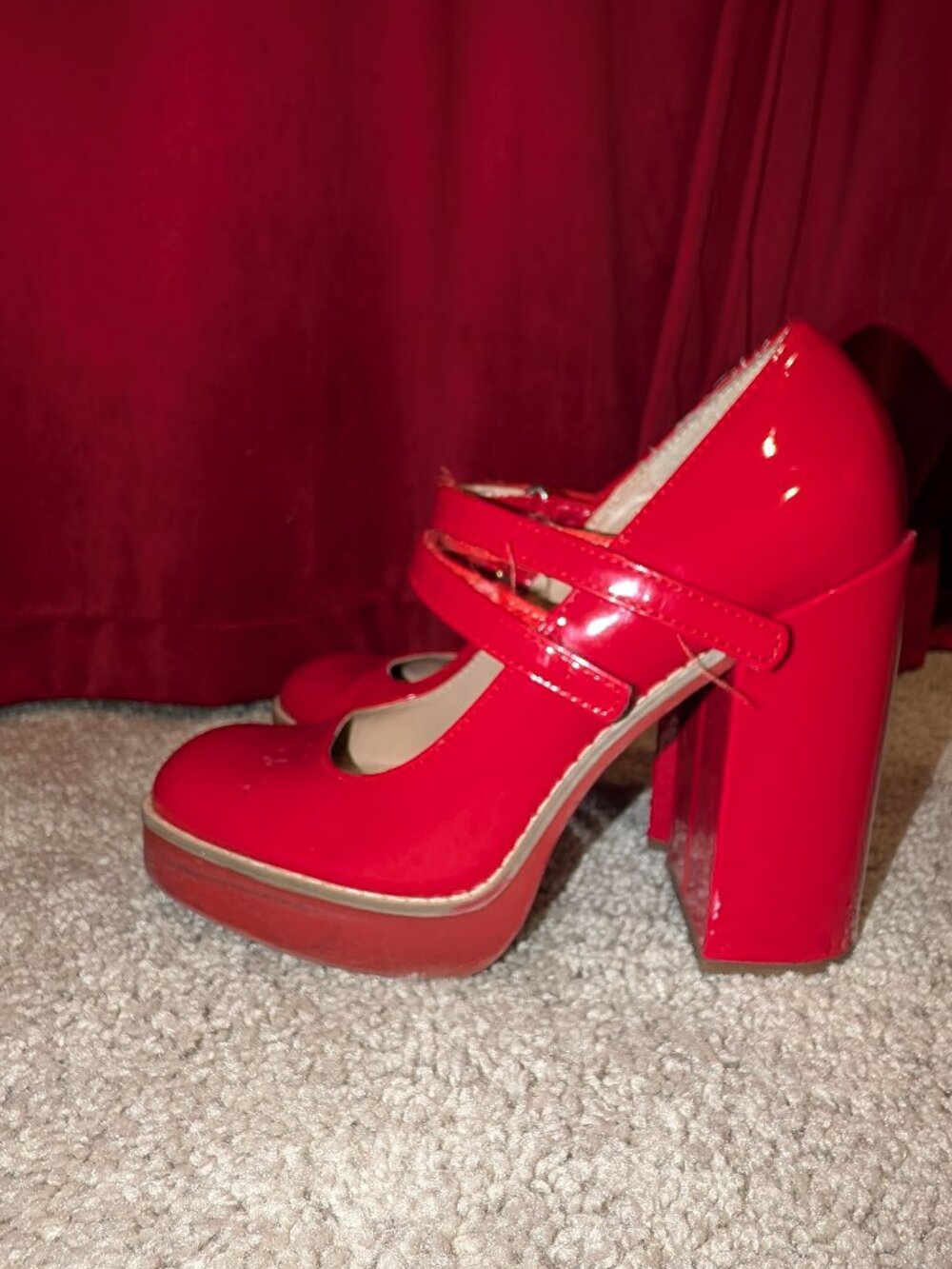 Red Patent Mary Jane Heels | Platform Retro Pinup Shoes - Picture 2 of 4